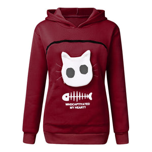 Women Hoodie Sweatshirt With Cat Pet Pocket Design Long Sleeve Sweater Cat Outfit - Dazzling Beauty Solution