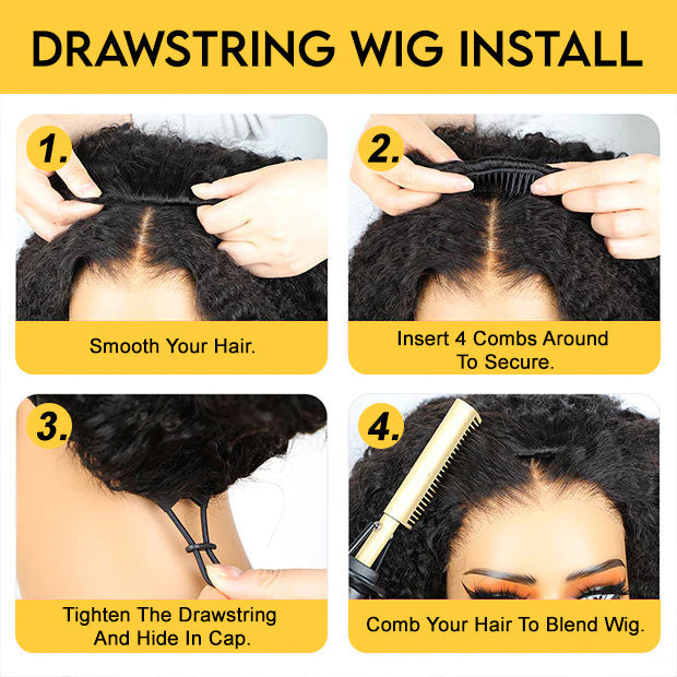 Drawstring Wig Water Wave Invisible Hairline Beginner Friendly