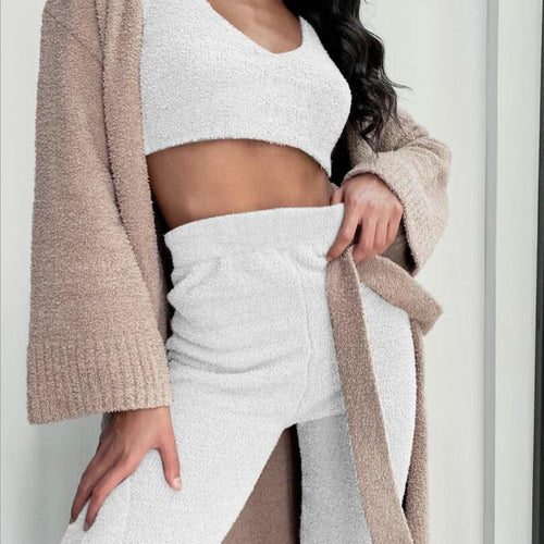 3pcs Women’s Pajama Set – Crop Top & Drawstring Shorts Loungewear - Dazzling Beauty Solution