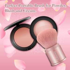 Retractable Kabuki Makeup Brush, Powder Brushes Foundation Travel Foundation Brush for Blush Bronzer & Powder (Pink)