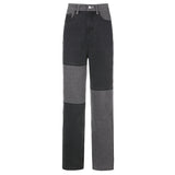 Women’s Gray & Black Contrast Stitching Jeans – Hip-Hop Street Style Denim - Dazzling Beauty Solution