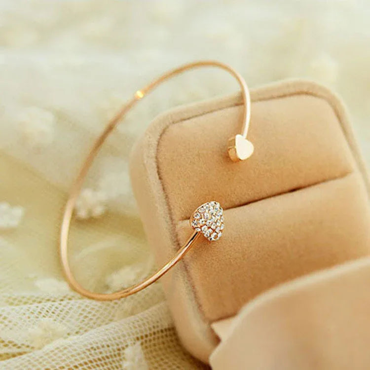 Korean Version Of Jewelry Full Diamond Heart-Shaped Love Bracelet Open Bracelet European And American Cross-Border Foreign Trade Explosion Double Peach Heart Bracelet - Dazzling Beauty Solution