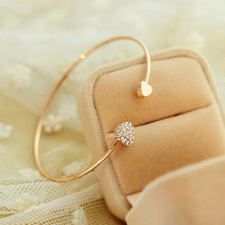 Korean Version Of Jewelry Full Diamond Heart-Shaped Love Bracelet Open Bracelet European And American Cross-Border Foreign Trade Explosion Double Peach Heart Bracelet - Dazzling Beauty Solution