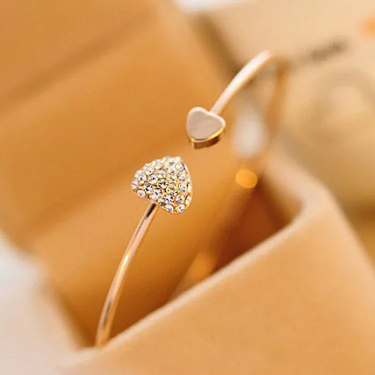 Korean Version Of Jewelry Full Diamond Heart-Shaped Love Bracelet Open Bracelet European And American Cross-Border Foreign Trade Explosion Double Peach Heart Bracelet - Dazzling Beauty Solution