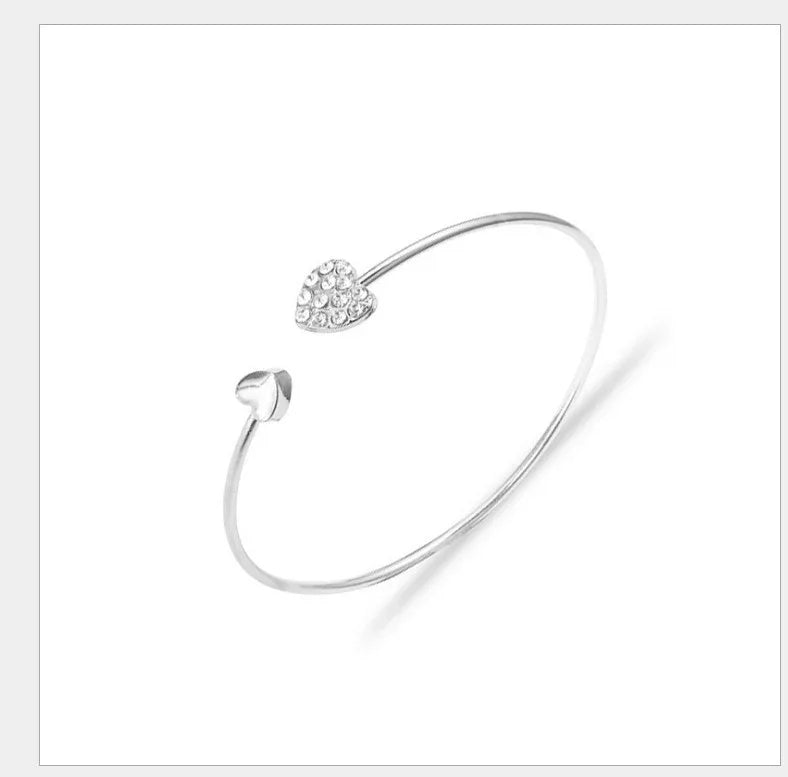 Korean Version Of Jewelry Full Diamond Heart-Shaped Love Bracelet Open Bracelet European And American Cross-Border Foreign Trade Explosion Double Peach Heart Bracelet - Dazzling Beauty Solution