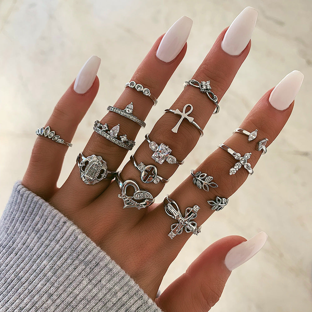 Vintage Lotus & Snake Diamond Ring Set – 8-Piece Stackable Set - Dazzling Beauty Solution