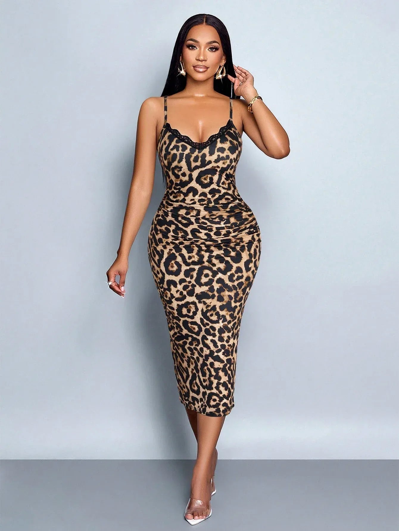 SOLERSUN Black Lace V-Neck Dress – Elegant Retro Slimming Cocktail & Event Wear - Dazzling Beauty Solution