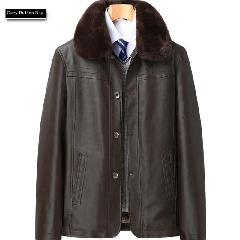 Men’s Winter Velvet PU Leather Jacket Padded Warm Coat - Dazzling Beauty Solution