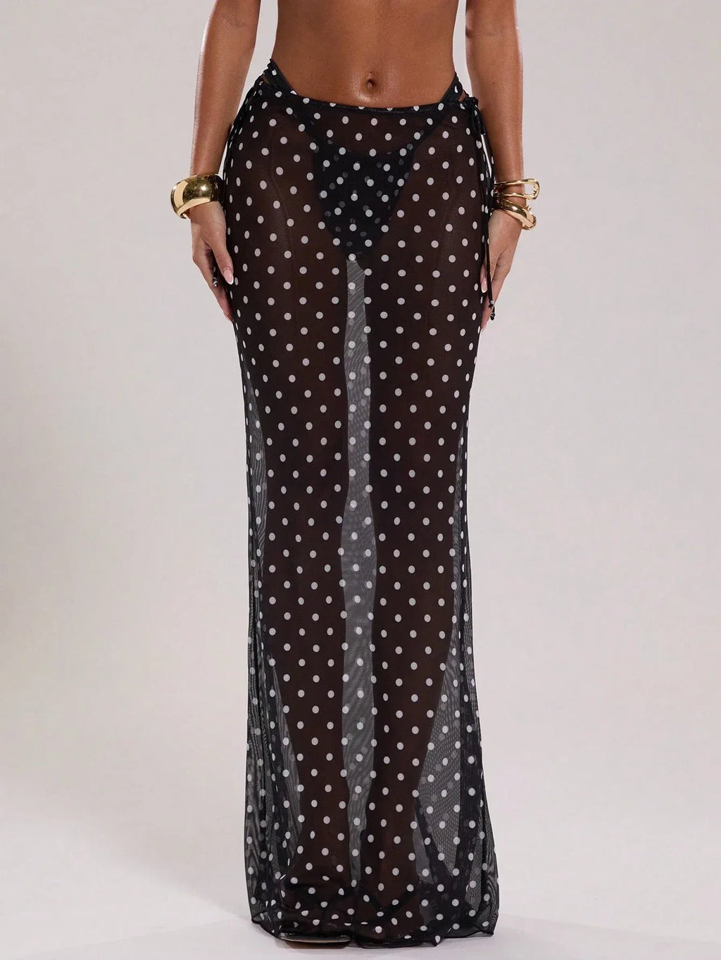 BAE Women’s New Arrival Black & White Polka Dot Low Waist Drawstring Resort Swimwear - Dazzling Beauty Solution