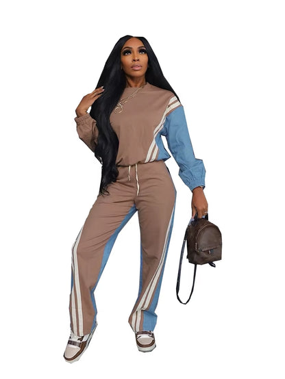 Elevate Your Fall Wardrobe with Our Stylish Women's Color Block Stripe Sweatsuit Set – Perfect for Sports and Leisure!