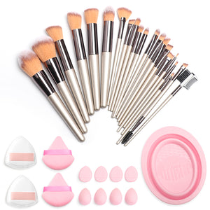 Elevate your beauty with the 33-Piece Premium Makeup Brush Set - Pink, featuring essential tools for flawless makeup.