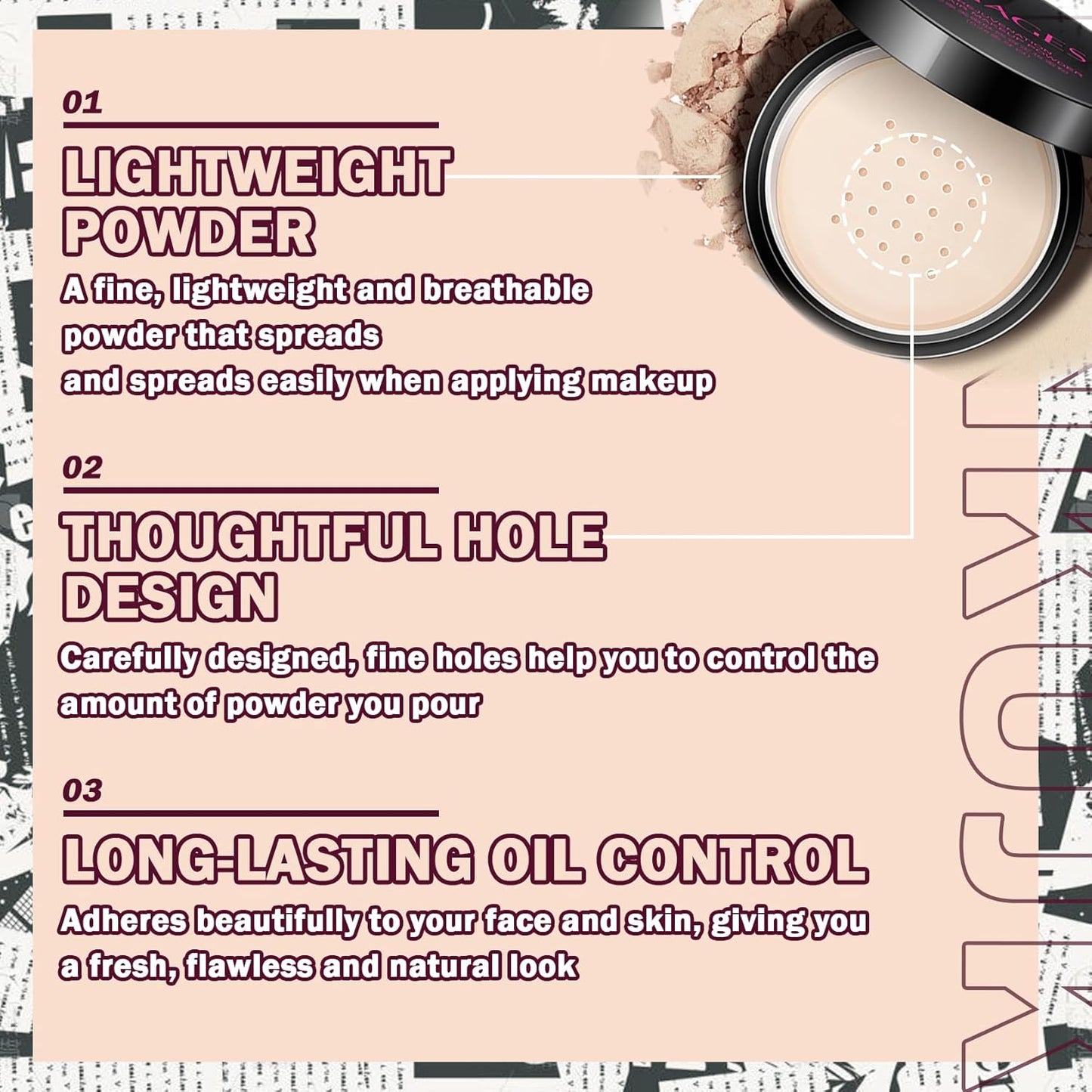 Loose Setting Powder,Lightweight Oil Control Translucent Loose Face Powder with Brush,Waterproof Long Lasting Soft Smooth Matte Face Finishing Powder for Natural Flawless Makeup