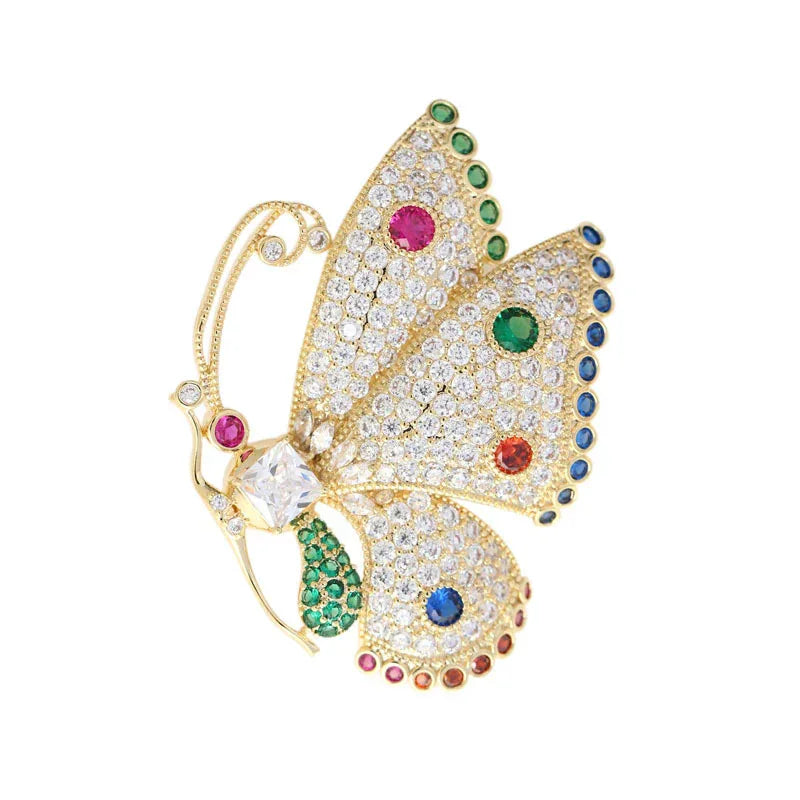 Unisex Colorful Butterfly Zircon Brooch – Gold-Plated Gemstone Pin - Dazzling Beauty Solution