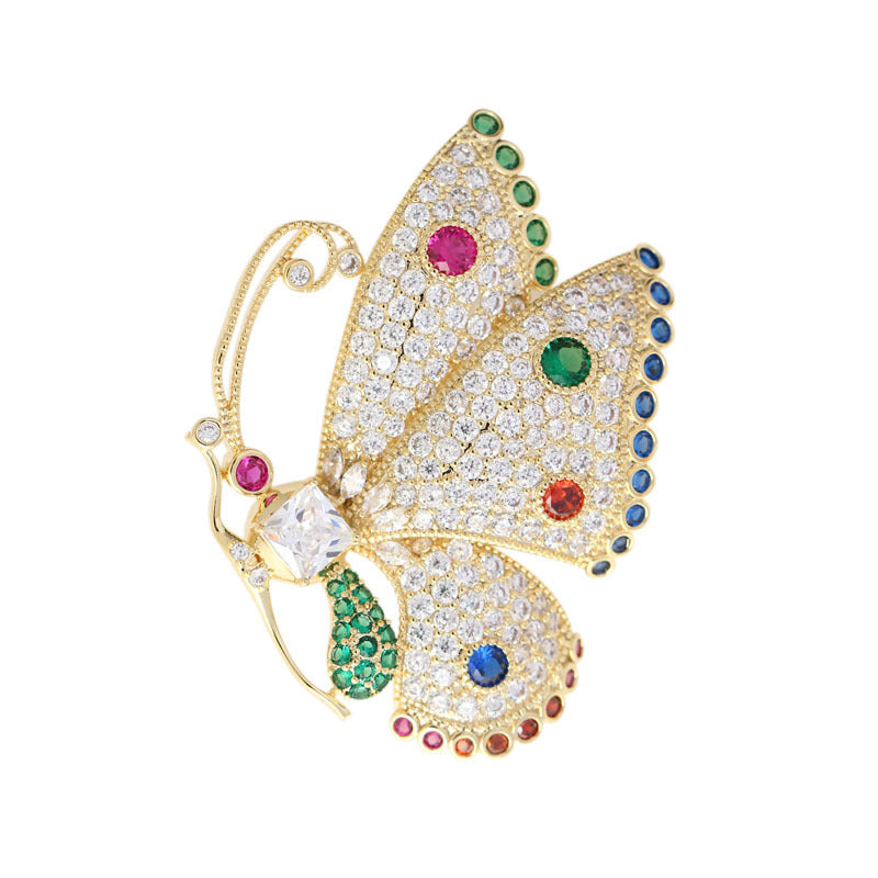 Unisex Colorful Butterfly Zircon Brooch – Gold-Plated Gemstone Pin - Dazzling Beauty Solution