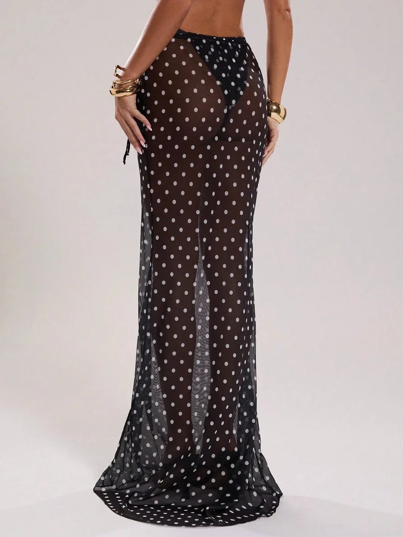 BAE Women’s New Arrival Black & White Polka Dot Low Waist Drawstring Resort Swimwear - Dazzling Beauty Solution