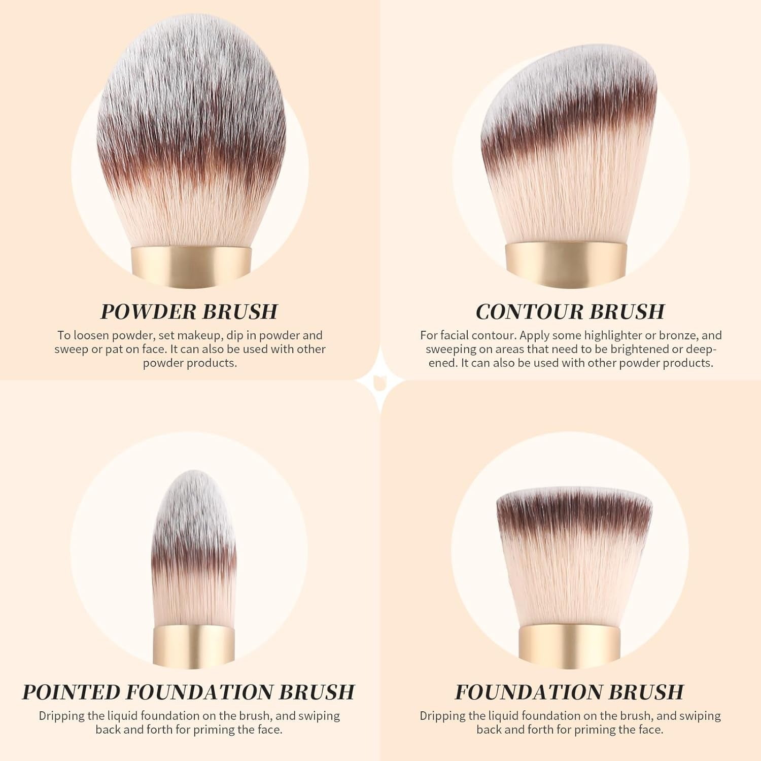 Makeup Brushes Duo End Foundation Contour Powder and Buffer Brush Bronzer Double Makeup Brush Set 2Pcs White