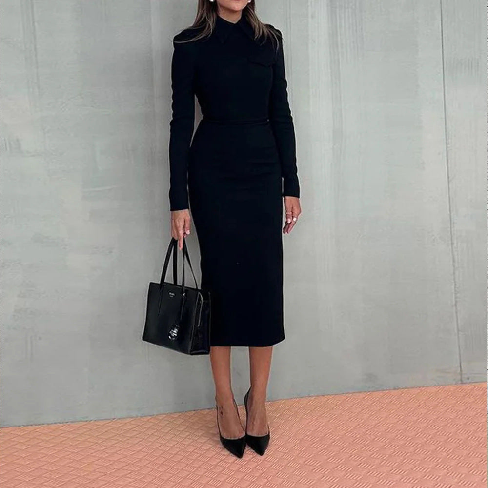 Women’s Hip Skirt Set – Elegant Polyester Outfit Black - Dazzling Beauty Solution