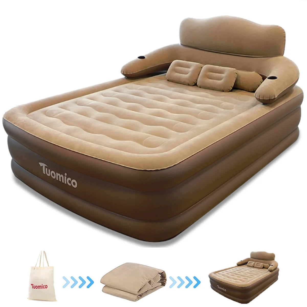 18In Queen Air Mattress with Headboard, Inflatable Mattress Airbed for Camping