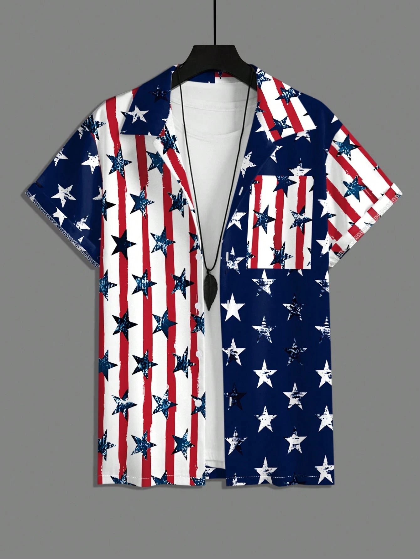 Manfinity Homme Men'S Summer USA Flag Printed Short Sleeve Single-Breasted Casual Shirt for 4Th of July