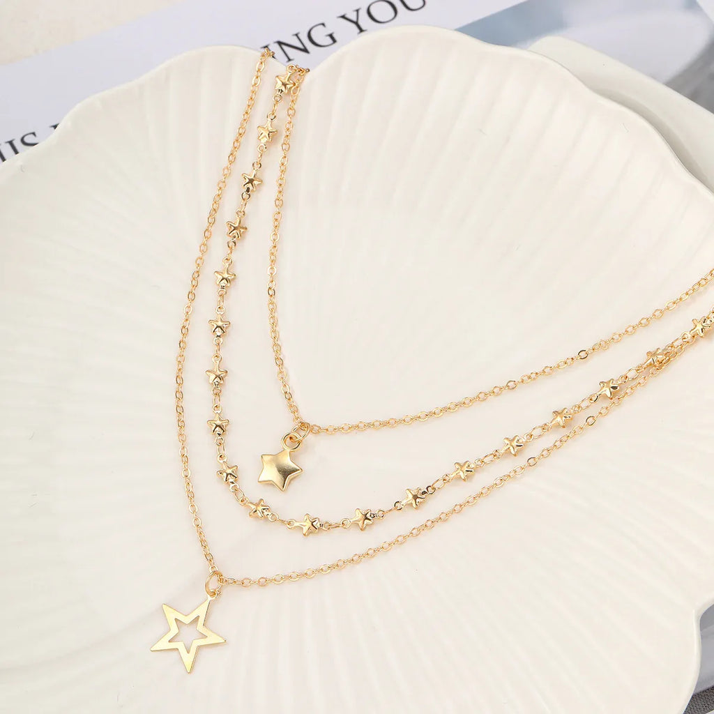 Ins Style Star Pendant Necklace – Women’s Alloy Water Wave Chain - Dazzling Beauty Solution