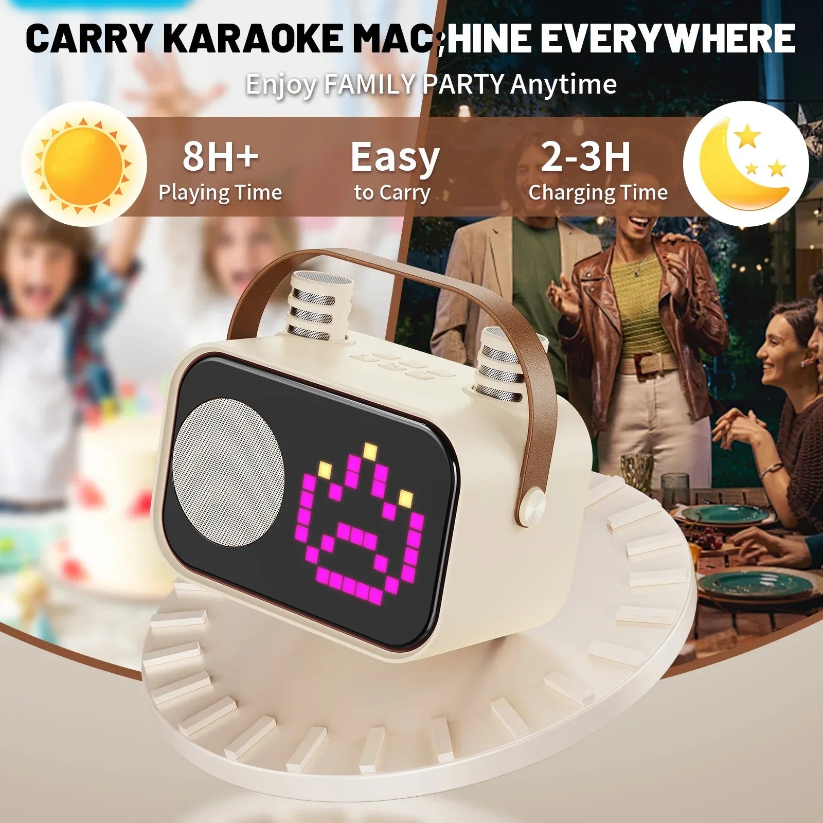 JYX Mini Karaoke Machine with 2 Mics – Bluetooth, LED Display, Portable Speaker - Dazzling Beauty Solution