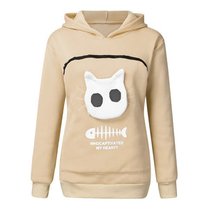 Women Hoodie Sweatshirt With Cat Pet Pocket Design Long Sleeve Sweater Cat Outfit - Dazzling Beauty Solution