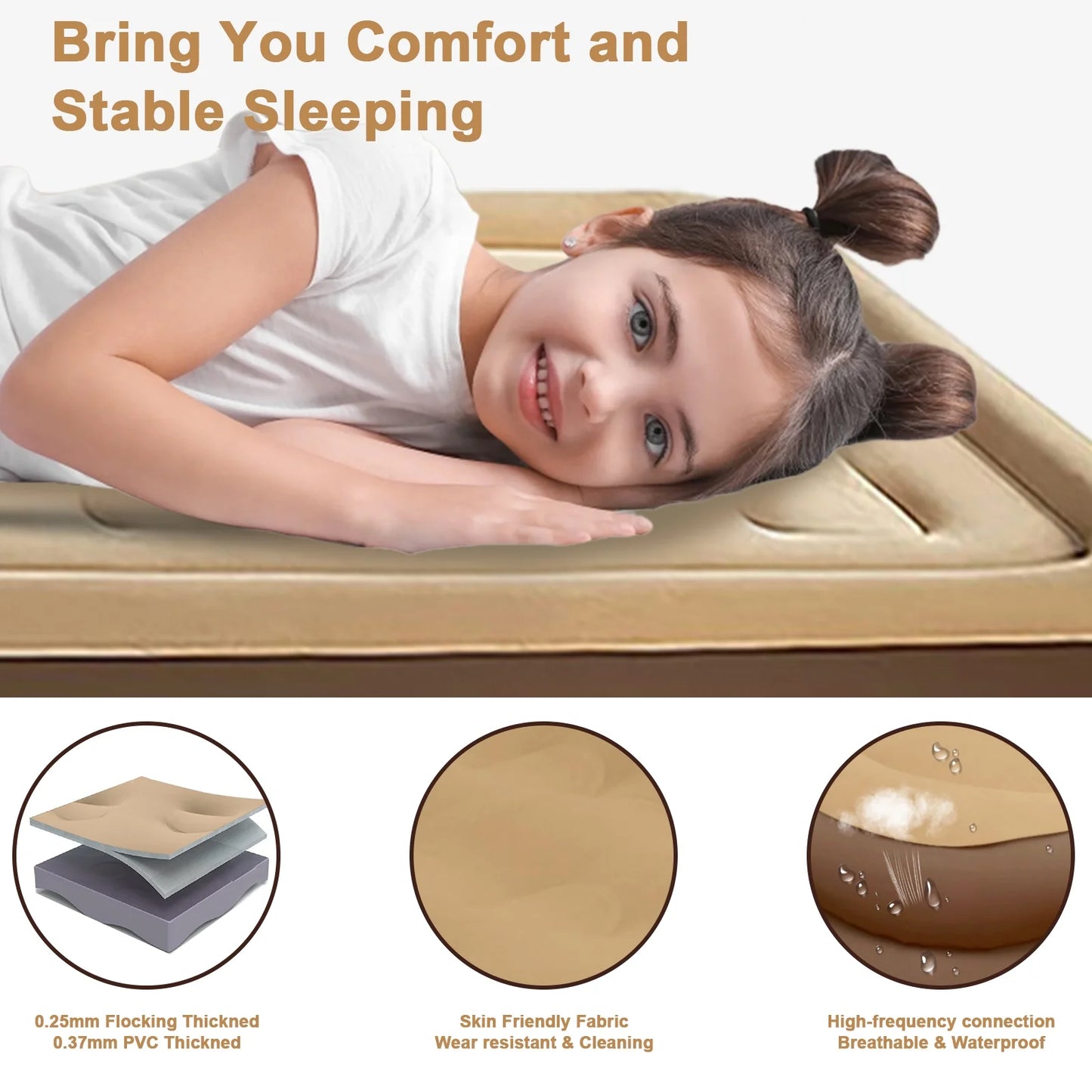 18In Queen Air Mattress with Headboard, Inflatable Mattress Airbed for Camping