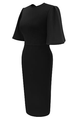 Women's Ruffle Sleeve Bodycon Midi Dress – Short Sleeve Pencil Dress