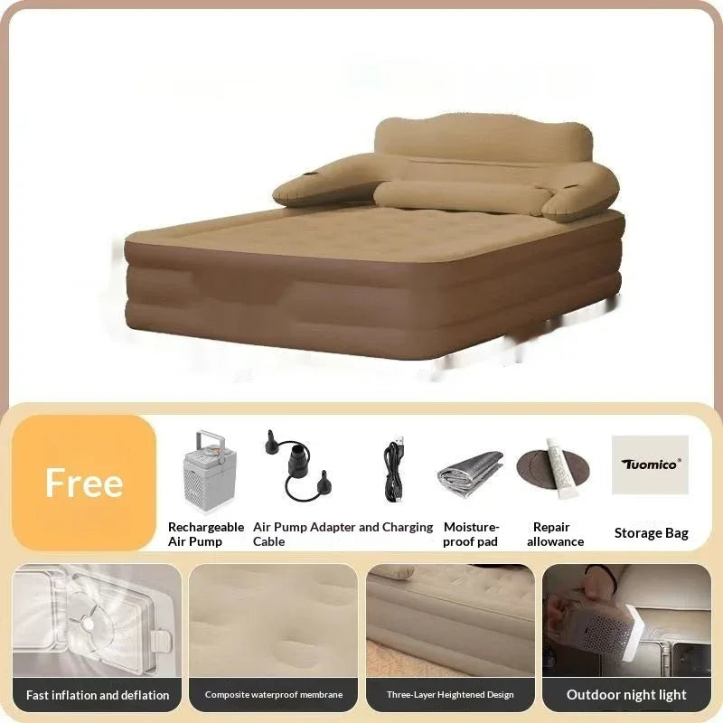 Queen Size Inflatable Bed with Backrest 203x152x48cm - Portable Camping Air Mattress - Dazzling Beauty Solution