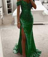 Women's Sequin Off-Shoulder Maxi Dress - Glamorous Party Gown