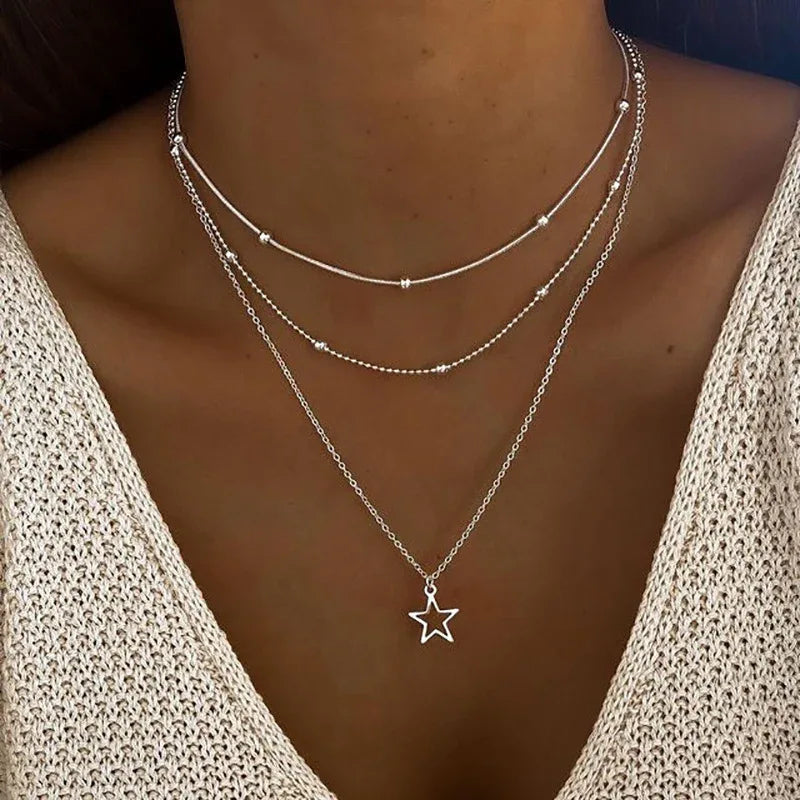 Ins Style Star Pendant Necklace – Women’s Alloy Water Wave Chain - Dazzling Beauty Solution