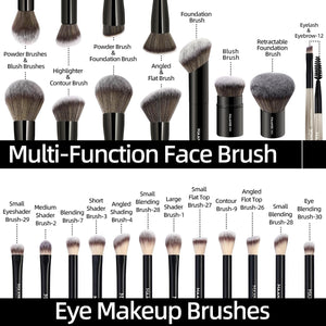 20 PCS Foundation Makeup Brush Set, Double-Ended Kabuki Contour Brush for Liquid Powder Concealer Blending Blush Face Makeup Tools (Black)