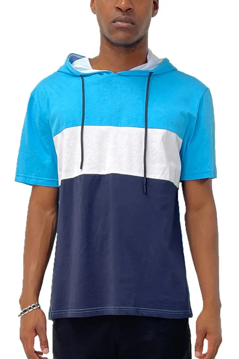 SOLID COLOR BLOCK SHORT SLEEVE HOODIE - Dazzling Beauty Solution