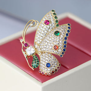 Unisex Colorful Butterfly Zircon Brooch – Gold-Plated Gemstone Pin - Dazzling Beauty Solution