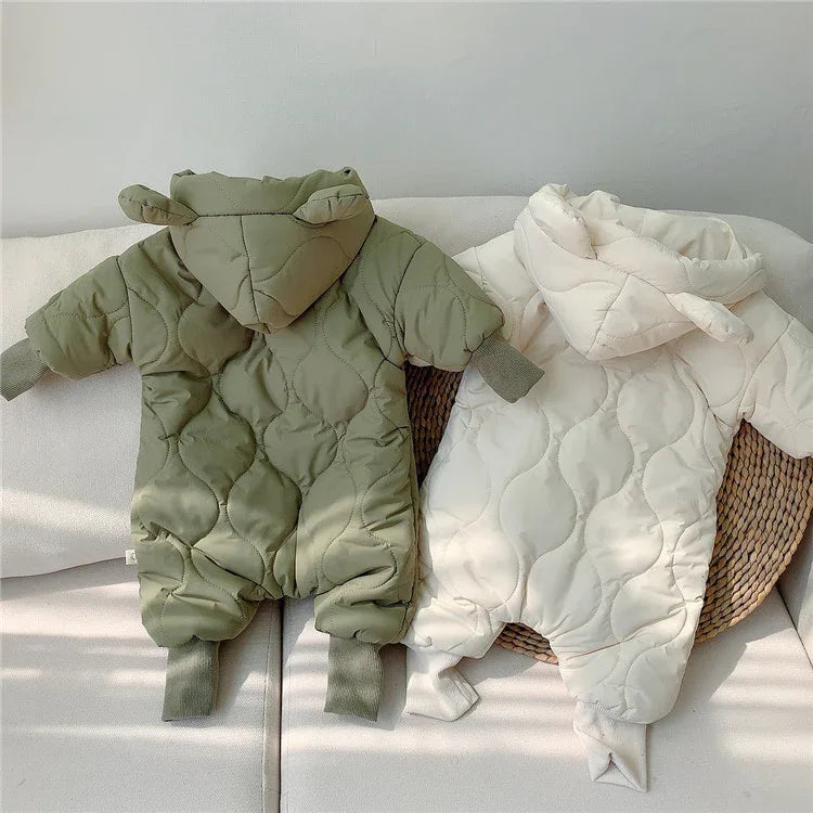 Baby Winter Hooded Jumpsuit with Ears – Warm Quilted Romper for Boys & Girls - Dazzling Beauty Solution