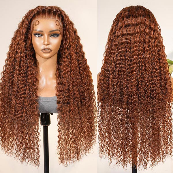 Pre-Braided Burnt Orange Stylist Wig Deep Wave 13x4 Lace Frontal Pre-plucked