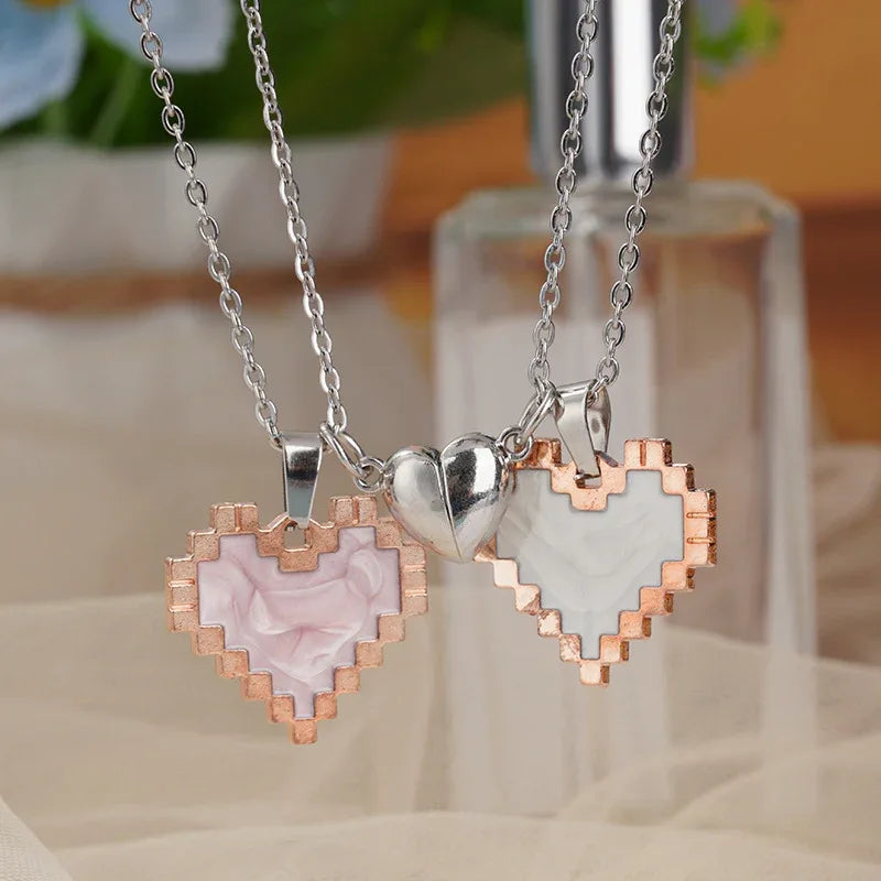 2pcs Magnetic Heart-shaped Mosaic Necklace Fashion Personality Couple Love Necklace For Valentine's Day - Dazzling Beauty Solution