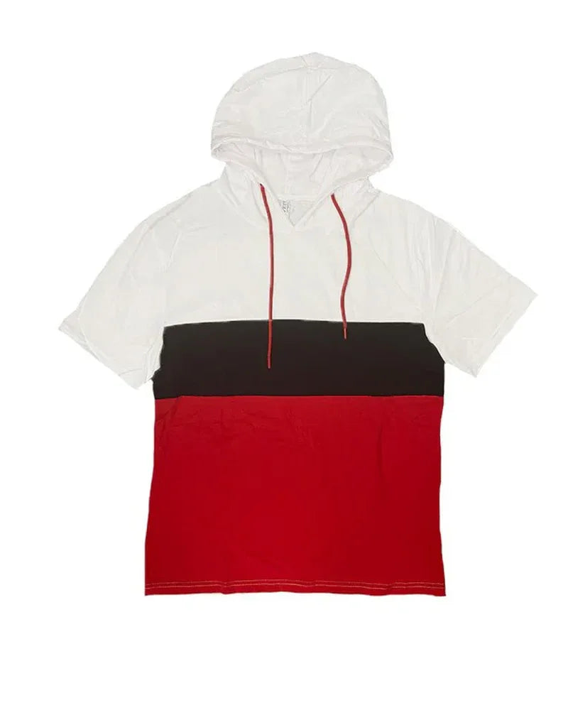 SOLID COLOR BLOCK SHORT SLEEVE HOODIE - Dazzling Beauty Solution