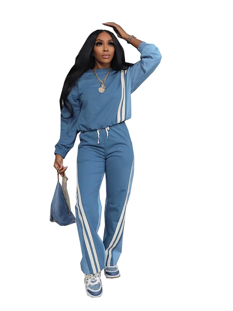 Elevate Your Fall Wardrobe with Our Stylish Women's Color Block Stripe Sweatsuit Set – Perfect for Sports and Leisure!