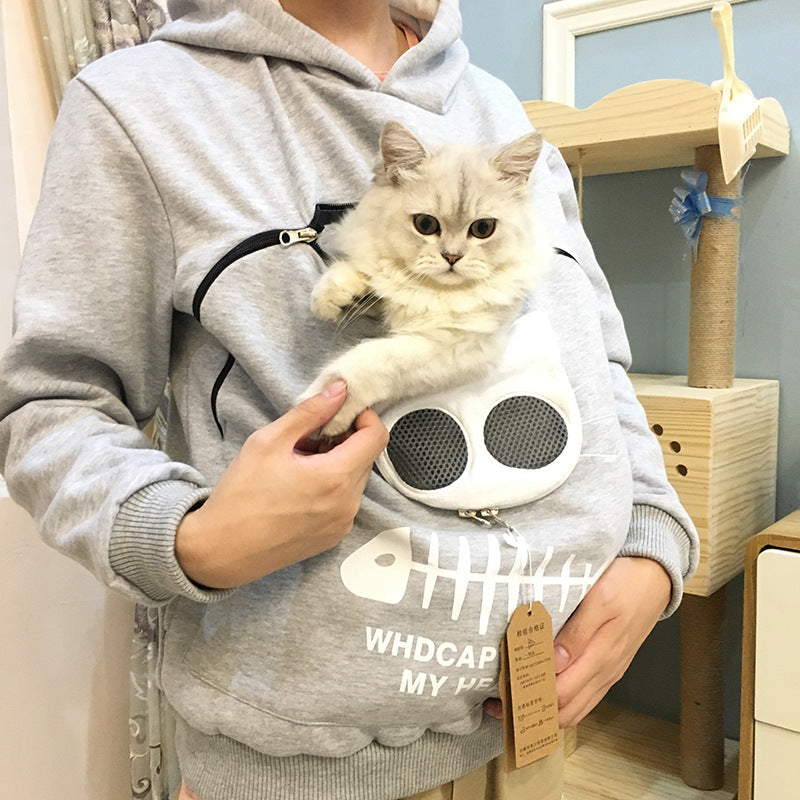 Women Hoodie Sweatshirt With Cat Pet Pocket Design Long Sleeve Sweater Cat Outfit - Dazzling Beauty Solution