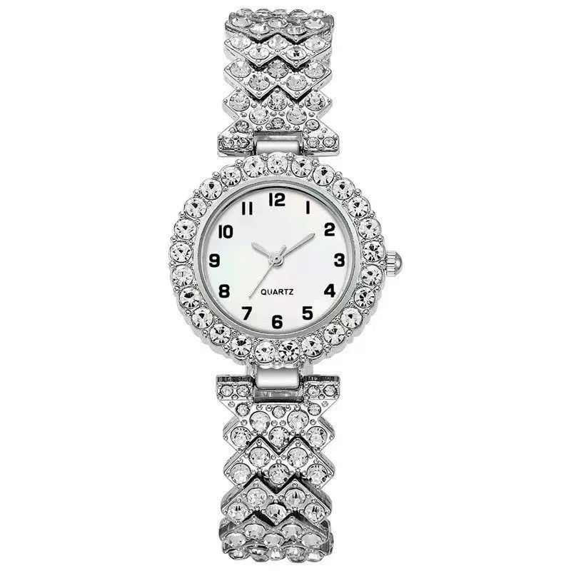 Fashion Jewelry 2pcs Luxury Fashion Women Watch Set Silver Strap Ladies Quartz Wristwatch Alloy Bracelet For Ladies Jewelry Set Clock Gift - Dazzling Beauty Solution