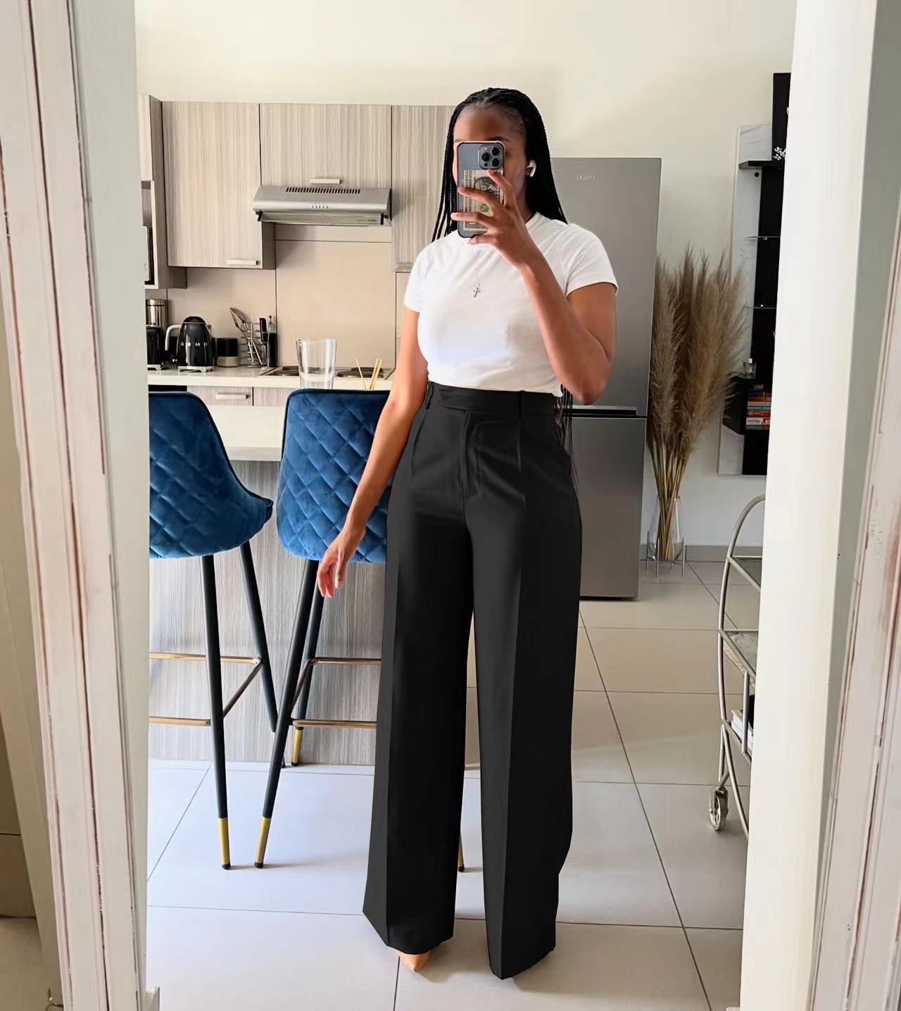 Women's High Waist Wide-Leg Pants - Straight Leg Trousers