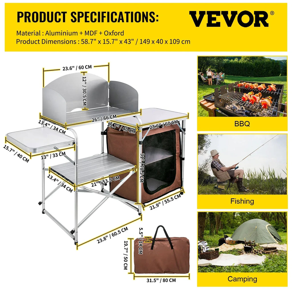 Foldable Camping Kitchen Table with Windshield & Storage - Dazzling Beauty Solution