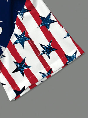 Manfinity Homme Men'S Summer USA Flag Printed Short Sleeve Single-Breasted Casual Shirt for 4Th of July