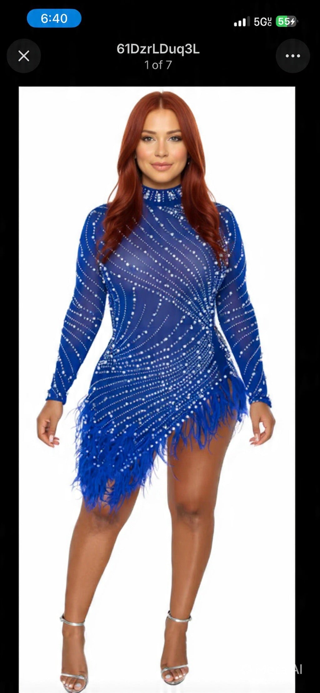 Rhinestone Feather Bodycon Mini Dress - Mesh Sheer Long Sleeve Party Dress