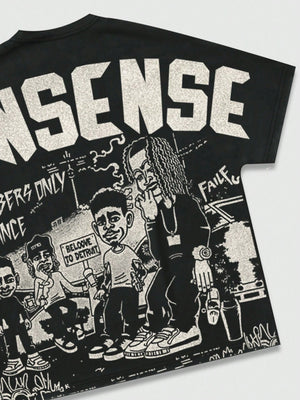 ROMWE MEN Street Life 1Pc Men'S Street Figure Batwing Short Sleeve Crew Neck Casual T-Shirt