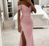 Women's Sequin Off-Shoulder Maxi Dress - Glamorous Party Gown