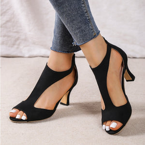Women's Zippered High Heeled Fish Beak Sandals - Dazzling Beauty Solution