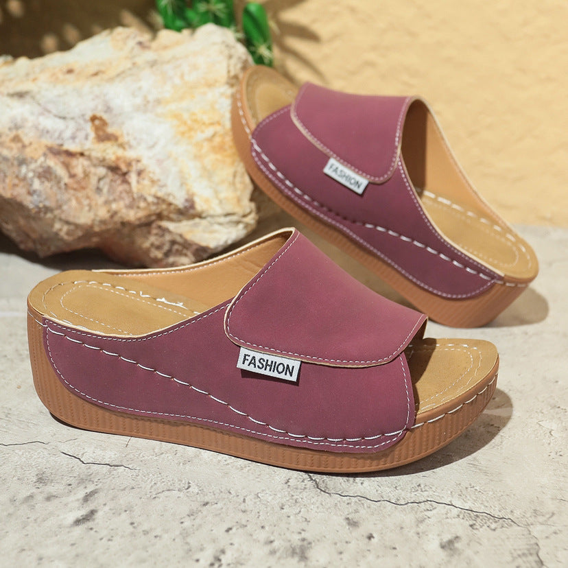 Summer Wedge Slides Slippers Fashion Fish Mouth Thick Bottom Roman Shoes Solid Color Beach Sandals For Women - Dazzling Beauty Solution