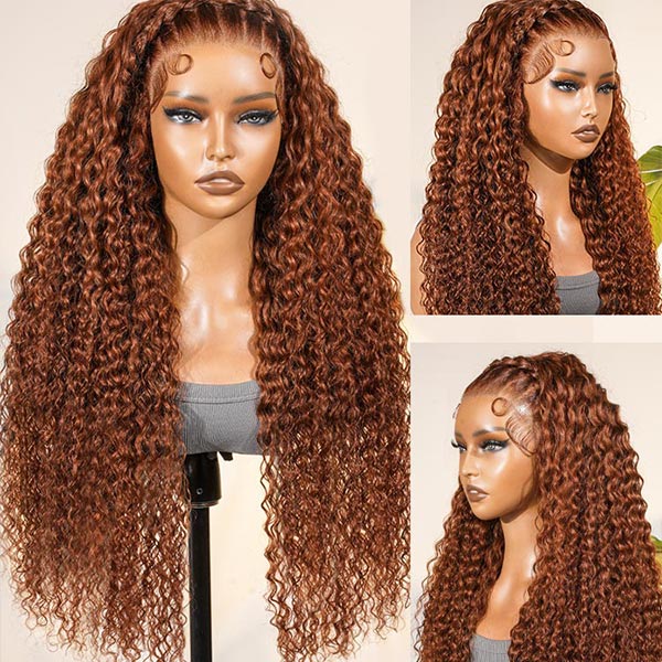 Pre-Braided Burnt Orange Stylist Wig Deep Wave 13x4 Lace Frontal Pre-plucked